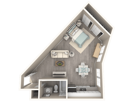 Floor plan for 1 bed, 1 bath, 400 sqft